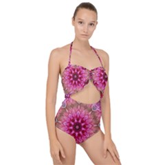 Flower Mandala Art Pink Abstract Scallop Top Cut Out Swimsuit by Simbadda