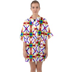 Rainbow Pattern Pattern Texture Half Sleeve Satin Kimono  by Simbadda