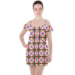 Rainbow Pattern Pattern Texture Ruffle Cut Out Chiffon Playsuit by Simbadda