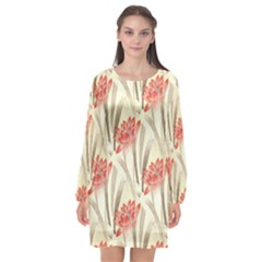 Flower Flora Leaf Wallpaper Long Sleeve Chiffon Shift Dress  by Simbadda