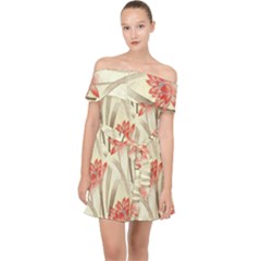 Flower Flora Leaf Wallpaper Off Shoulder Chiffon Dress by Simbadda