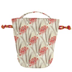 Flower Flora Leaf Wallpaper Drawstring Bucket Bag by Simbadda