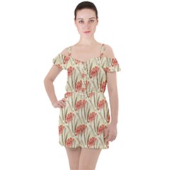 Flower Flora Leaf Wallpaper Ruffle Cut Out Chiffon Playsuit by Simbadda