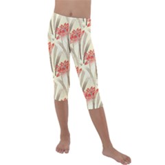 Flower Flora Leaf Wallpaper Kids  Lightweight Velour Capri Leggings  by Simbadda