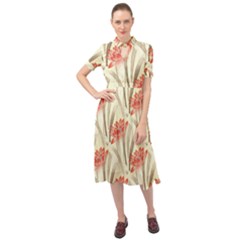 Flower Flora Leaf Wallpaper Keyhole Neckline Chiffon Dress by Simbadda