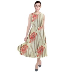 Flower Flora Leaf Wallpaper Round Neck Boho Dress