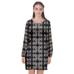 Pattern Black Background Texture Art Long Sleeve Chiffon Shift Dress  by Simbadda