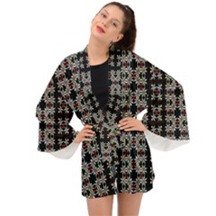 Pattern Black Background Texture Art Long Sleeve Kimono