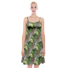 Leaves Seamless Pattern Design Spaghetti Strap Velvet Dress by Simbadda