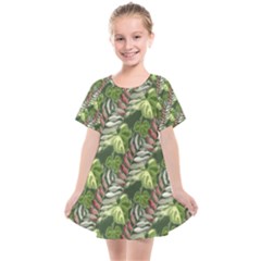 Leaves Seamless Pattern Design Kids  Smock Dress by Simbadda