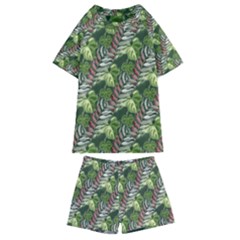 Leaves Seamless Pattern Design Kids  Swim Tee And Shorts Set