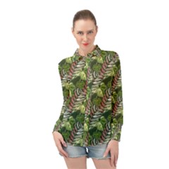 Leaves Seamless Pattern Design Long Sleeve Chiffon Shirt