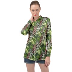 Leaves Seamless Pattern Design Long Sleeve Satin Shirt