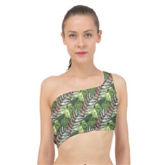 Leaves Seamless Pattern Design Spliced Up Bikini Top 