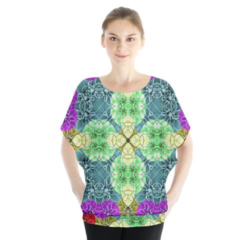 Flower Design Design Artistic Batwing Chiffon Blouse by Simbadda