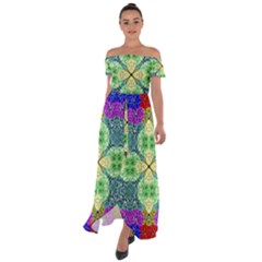 Flower Design Design Artistic Off Shoulder Open Front Chiffon Dress