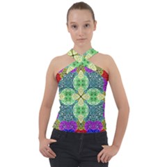 Flower Design Design Artistic Cross Neck Velour Top by Simbadda