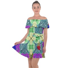 Flower Design Design Artistic Off Shoulder Velour Dress by Simbadda