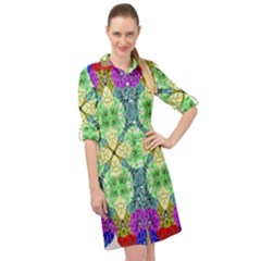 Flower Design Design Artistic Long Sleeve Mini Shirt Dress