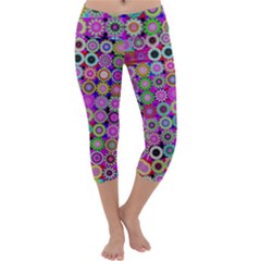 Design Circles Circular Background Capri Yoga Leggings by Simbadda