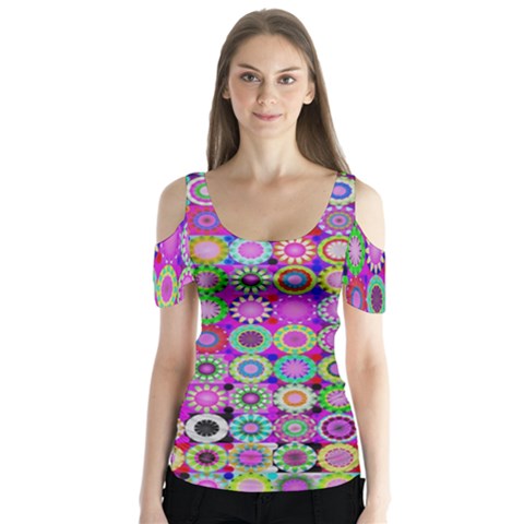 Design Circles Circular Background Butterfly Sleeve Cutout Tee  by Simbadda