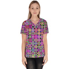 Design Circles Circular Background Women s V-neck Scrub Top by Simbadda