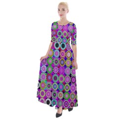 Design Circles Circular Background Half Sleeves Maxi Dress