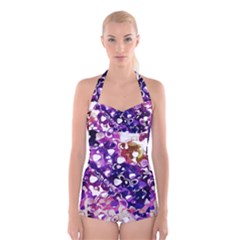 Paint Texture Purple Watercolor Boyleg Halter Swimsuit  by Simbadda