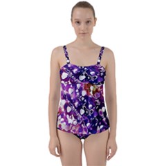 Paint Texture Purple Watercolor Twist Front Tankini Set by Simbadda