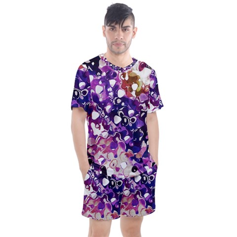 Paint Texture Purple Watercolor Men s Mesh Tee And Shorts Set by Simbadda