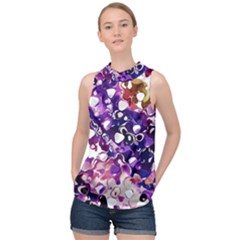 Paint Texture Purple Watercolor High Neck Satin Top by Simbadda