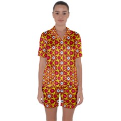 Pattern Colorful Modern Color Satin Short Sleeve Pyjamas Set by Simbadda