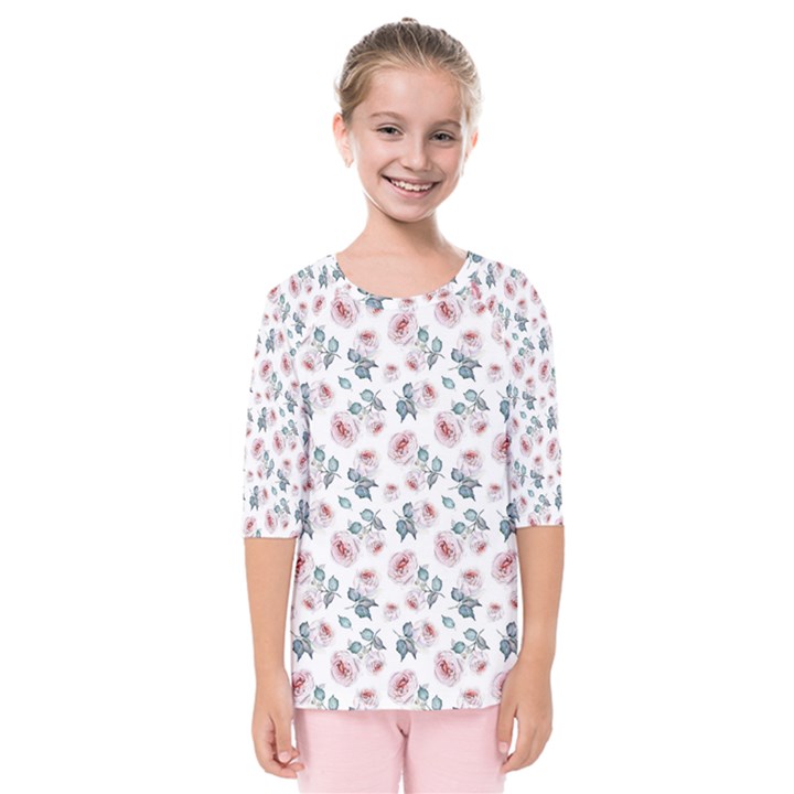 Watercolor Roses Lace Background Kids  Quarter Sleeve Raglan Tee