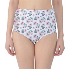 Watercolor Roses Lace Background Classic High-waist Bikini Bottoms by Simbadda