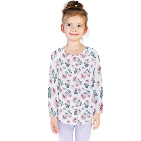 Watercolor Roses Lace Background Kids  Long Sleeve Tee by Simbadda