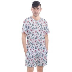 Watercolor Roses Lace Background Men s Mesh Tee And Shorts Set