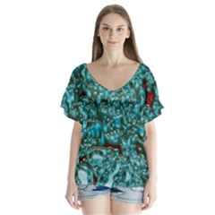 Background Organic Pattern Alie V-neck Flutter Sleeve Top by Simbadda