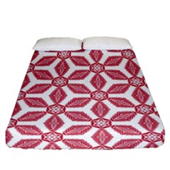 White Background Red Flowers Texture Fitted Sheet (queen Size) by Simbadda