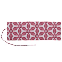 White Background Red Flowers Texture Roll Up Canvas Pencil Holder (m)