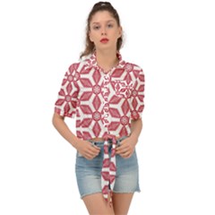 White Background Red Flowers Texture Tie Front Shirt 