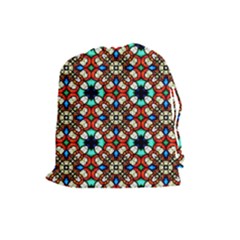 Stained Glass Pattern Texture Face Drawstring Pouch (large) by Simbadda