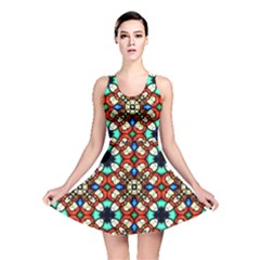 Stained Glass Pattern Texture Face Reversible Skater Dress by Simbadda