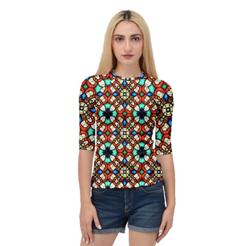 Stained Glass Pattern Texture Face Quarter Sleeve Raglan Tee by Simbadda