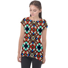 Stained Glass Pattern Texture Face Cap Sleeve High Low Top by Simbadda