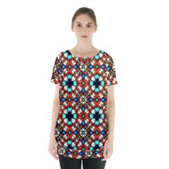 Stained Glass Pattern Texture Face Skirt Hem Sports Top by Simbadda