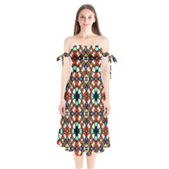 Stained Glass Pattern Texture Face Shoulder Tie Bardot Midi Dress by Simbadda