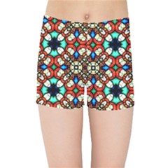 Stained Glass Pattern Texture Face Kids  Sports Shorts by Simbadda