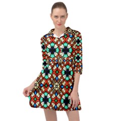 Stained Glass Pattern Texture Face Mini Skater Shirt Dress