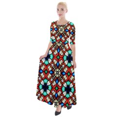 Stained Glass Pattern Texture Face Half Sleeves Maxi Dress