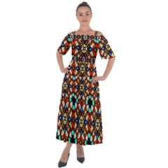 Stained Glass Pattern Texture Face Shoulder Straps Boho Maxi Dress 